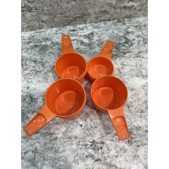 LOT OF 4 vintage tupperware measuring cups 1/3 2/3 3/4 1 Cup Orange NO 1/4 CUP - Picture 3 of 4